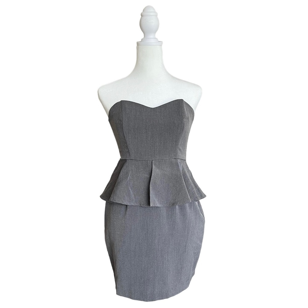 Strapless Peplum Gray Dress SIZE Small